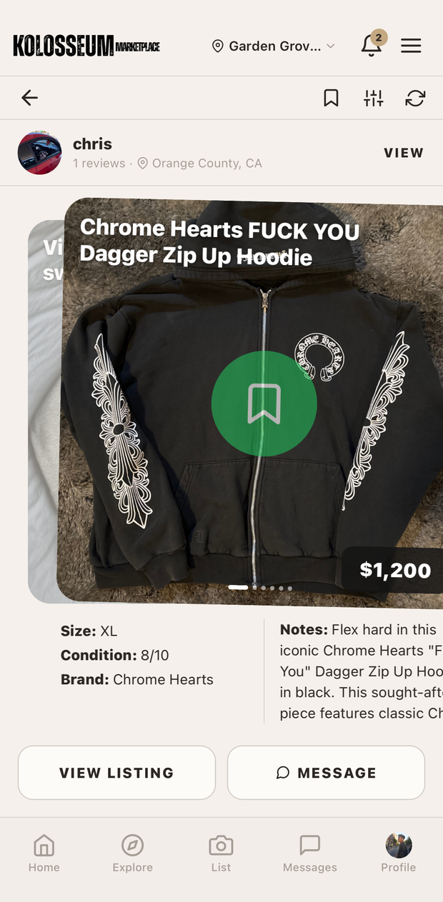 The listing on the local feed