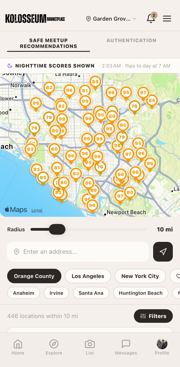Choosing a scored safe meetup spot