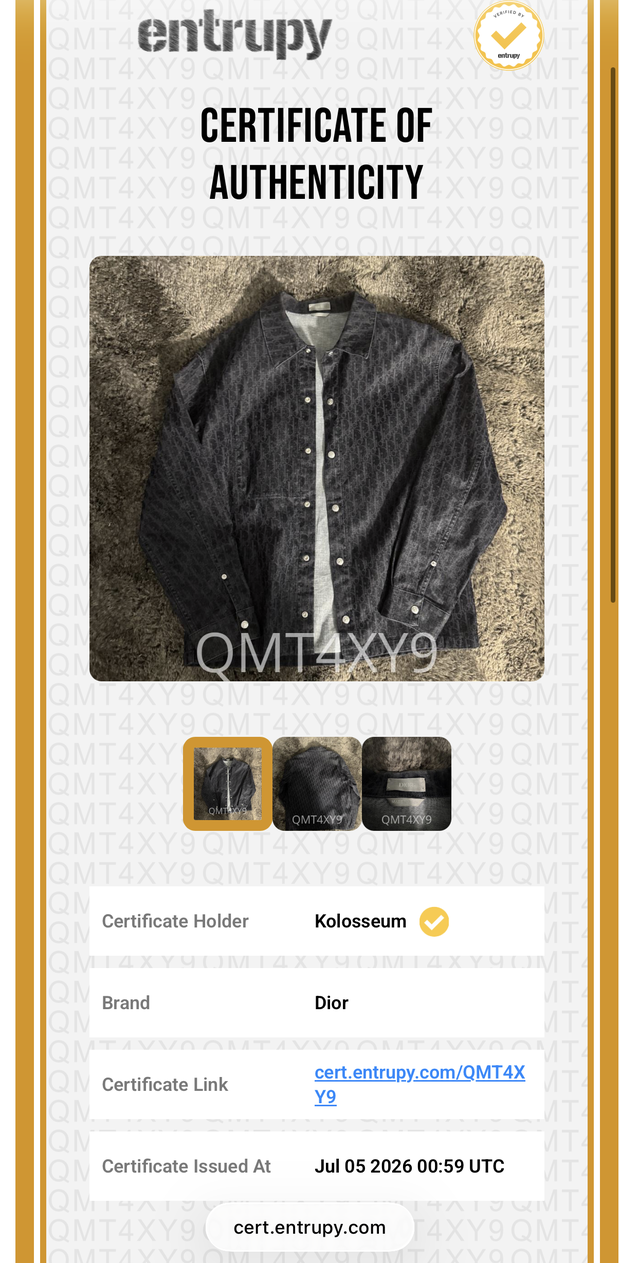 Entrupy certificate of authenticity